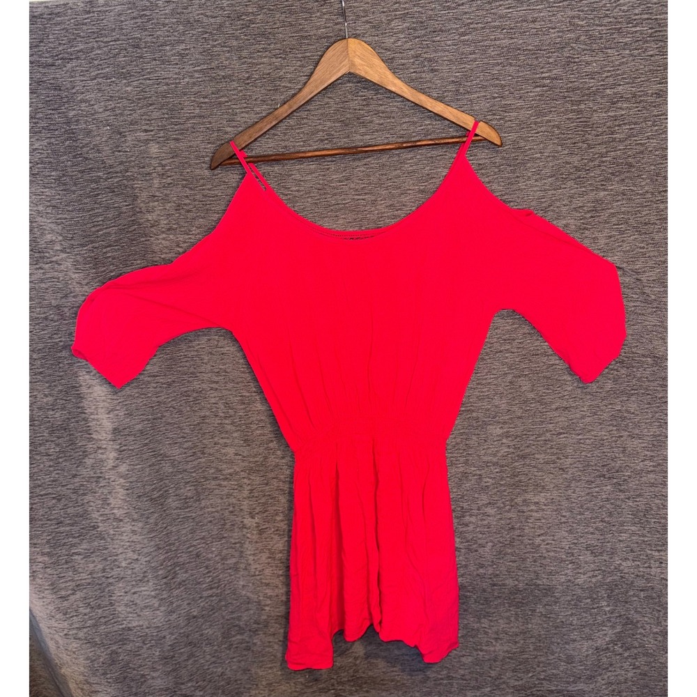 Miss Me Fuchsia Beaded Top Cold Shoulder Crochet Lace Smocked Waist Pink Medium - Picture 4 of 5